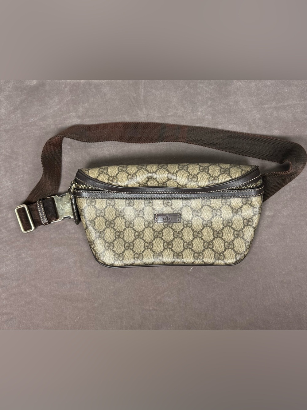 Authentic Gucci GG Supreme Belt bum Bag waist pouch brown tan coated canvas EUC - Picture 2 of 14